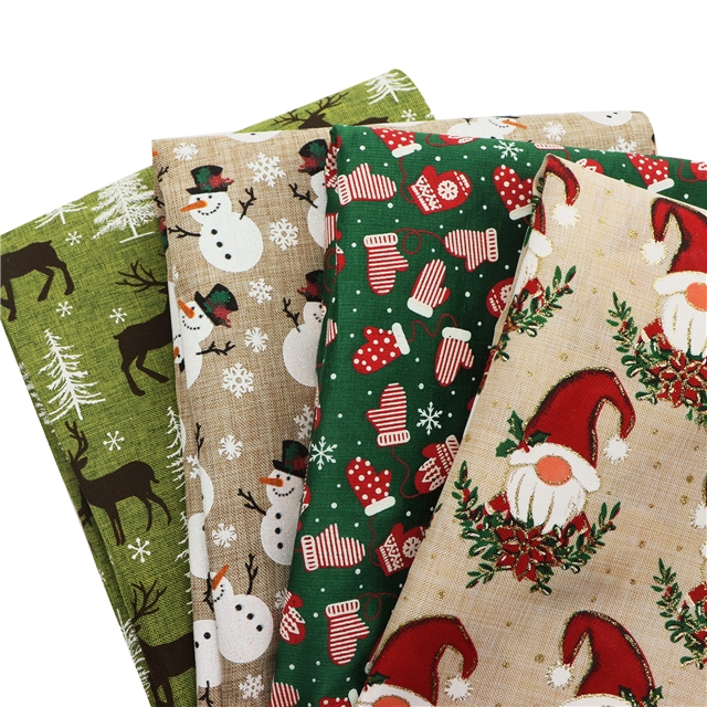 christmas snowman glitter ink printed linen fabric