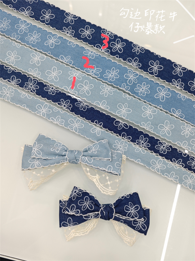 hook edge printed denim webbing