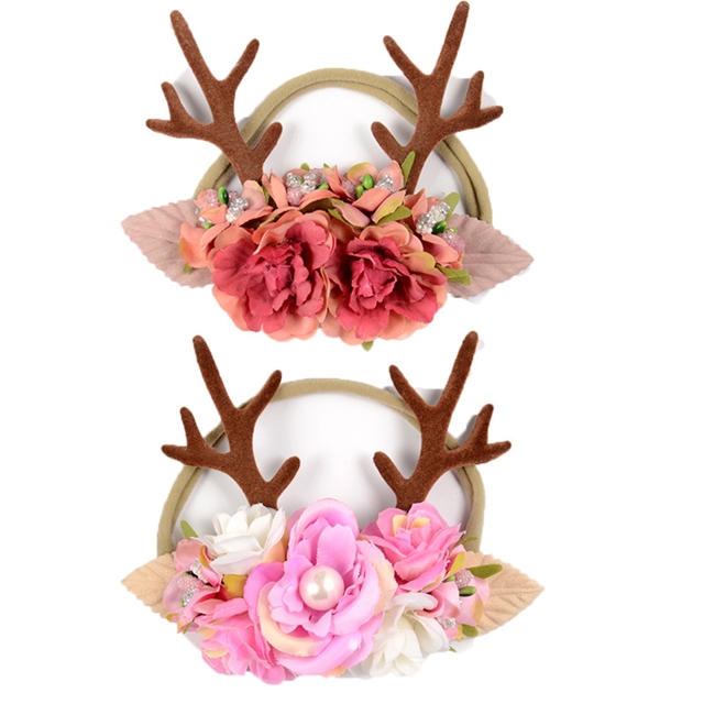fabric christmas antlers ears baby nylon headband