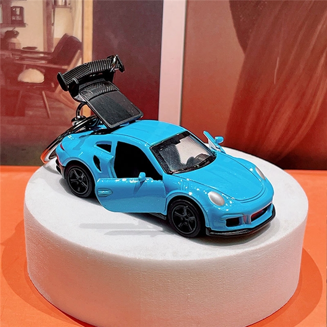 acrylic+alloy simulated mini sports car keychain pendant sky blue