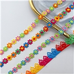 colorful daisy embroidery with water-soluble lace
