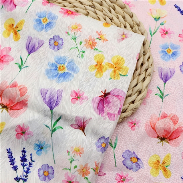 flower herringbone pattern twill 100％ polyester fabric