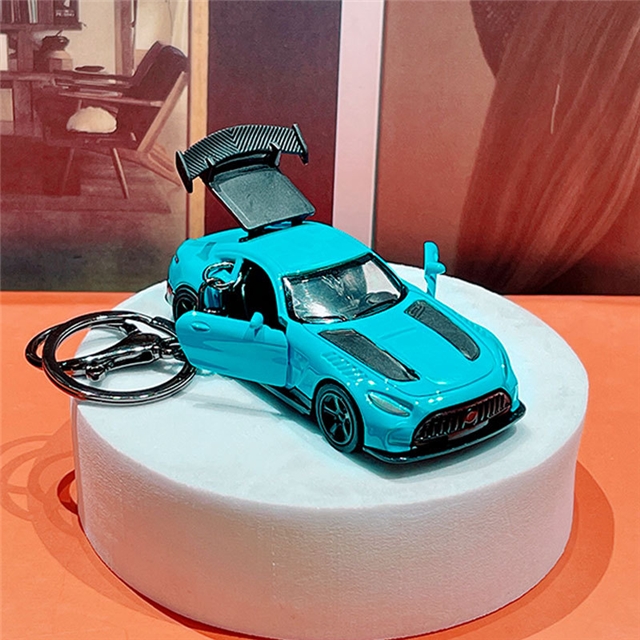 acrylic+alloy simulated mini sports car keychain pendant lake blue