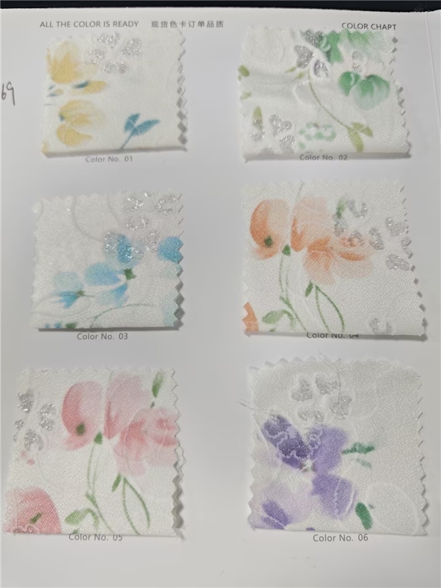 offset printed small floral glitter polyester fabric