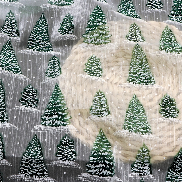 offset printing christmas tree organza fabric