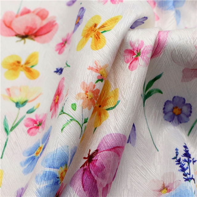 flower herringbone pattern twill 100％ polyester fabric