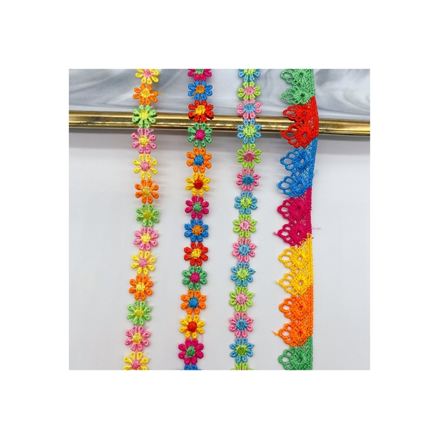 colorful daisy embroidery with water-soluble lace