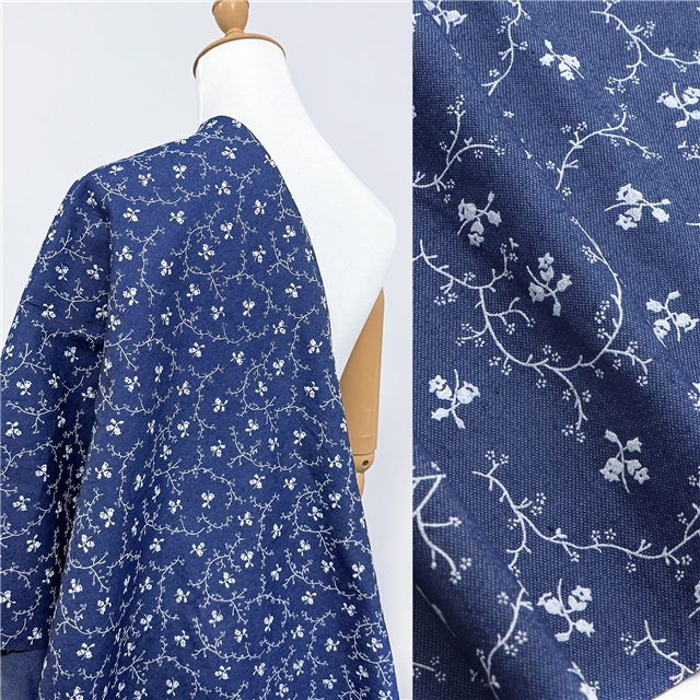 offset printed flower denim fabric 3#dark blue,50*148cm(19.7*58.3