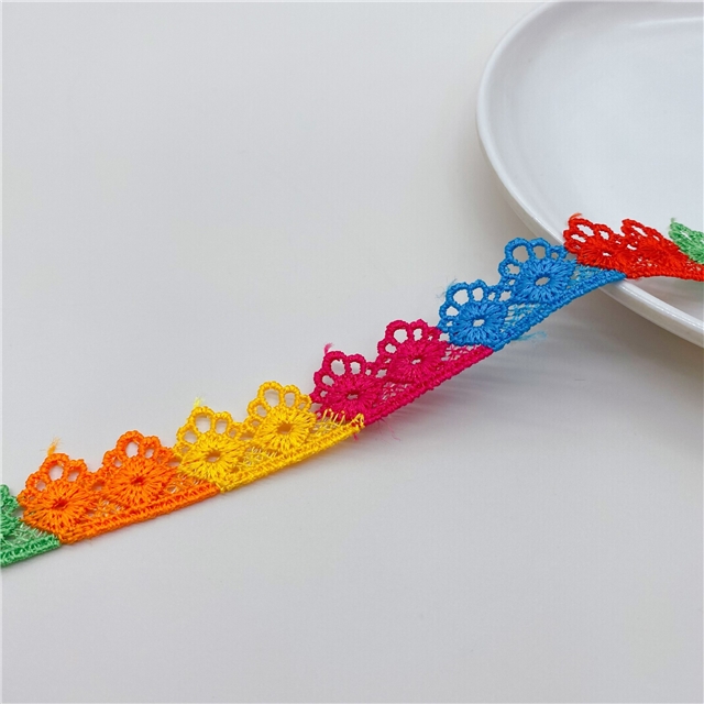 colorful daisy embroidery with water-soluble lace