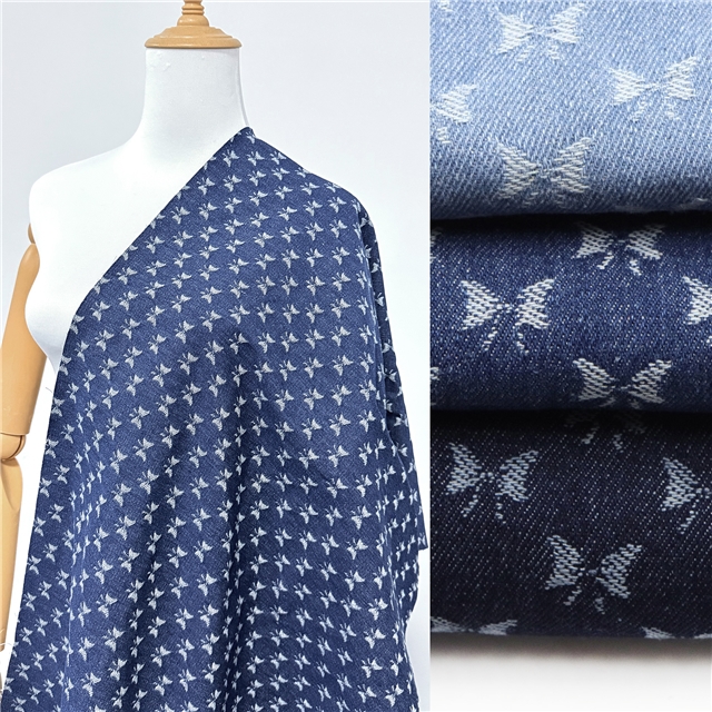 small bow jacquard washed denim fabric