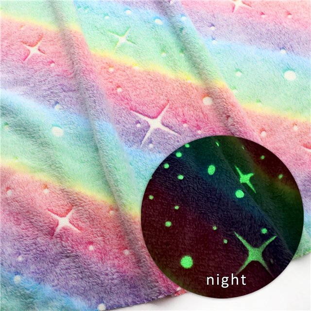 rainbow series printed glow in the dark velvet fabric 2#,50*155cm(19.7*61