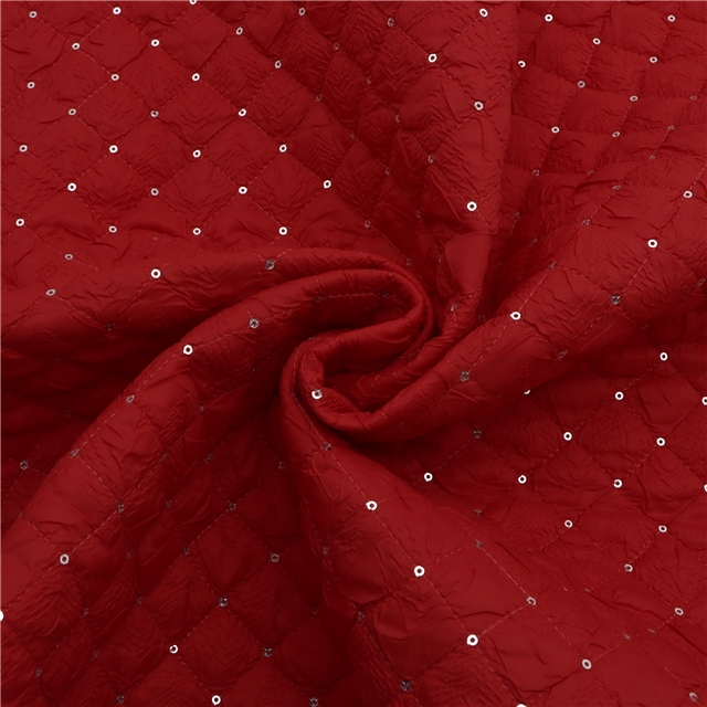 quilted embroidery sequins diamond pattern cotton fabric