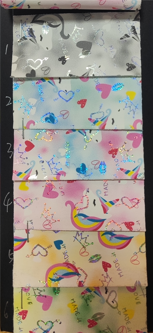 synthetic leather colorful laser silver hot stamping crown heart unicorn faux leather