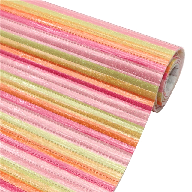 synthetic leather smooth glitter colorful stripes quilted cotton faux leather