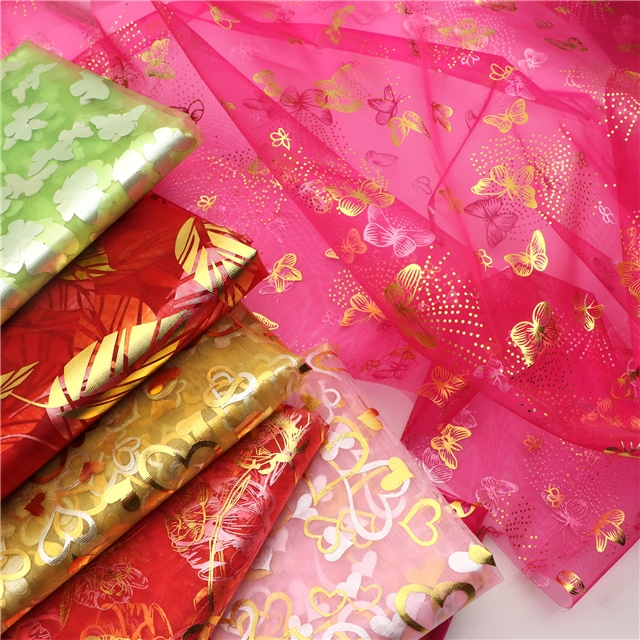 hot stamping heart-shaped organza fabric