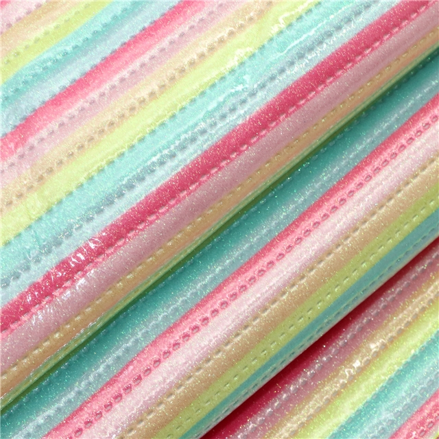 synthetic leather smooth glitter colorful stripes quilted cotton faux leather