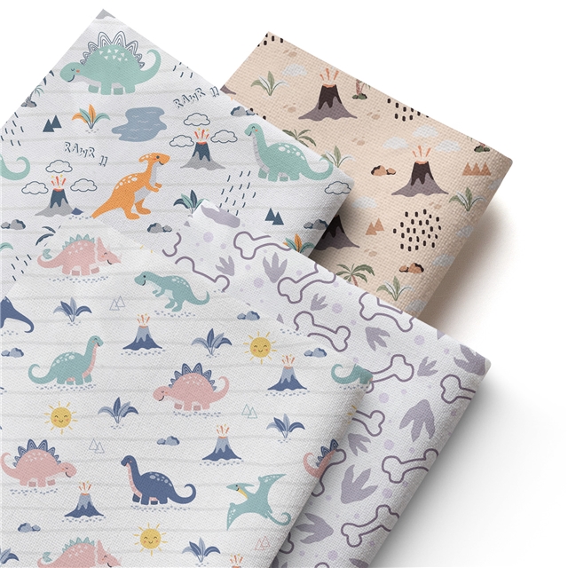 polyester cotton dinosaurs series polyester cotton fabric set (4 pcs/set)