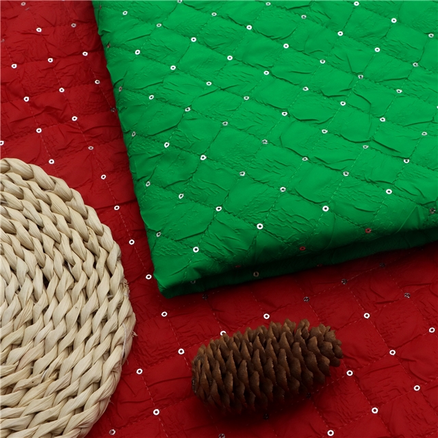 quilted embroidery sequins diamond pattern cotton fabric