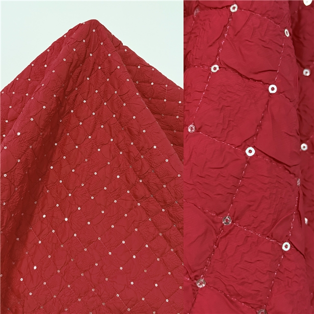 quilted embroidery sequins diamond pattern cotton fabric