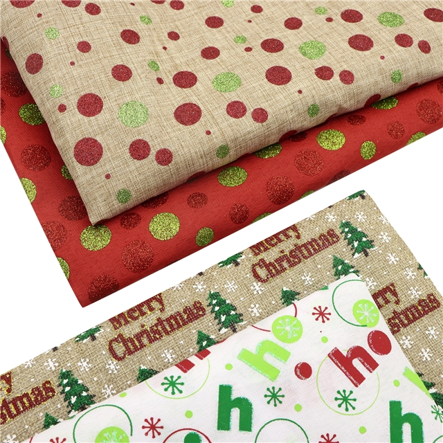 glitter christmas snowman ink printed faux linen fabric