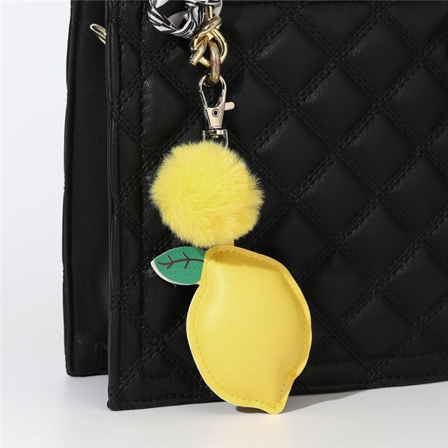 leather+alloy Lemon PU leather pendant keychain
