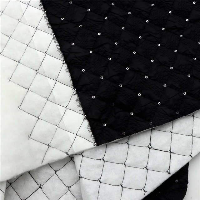 quilted embroidery sequins diamond pattern cotton fabric