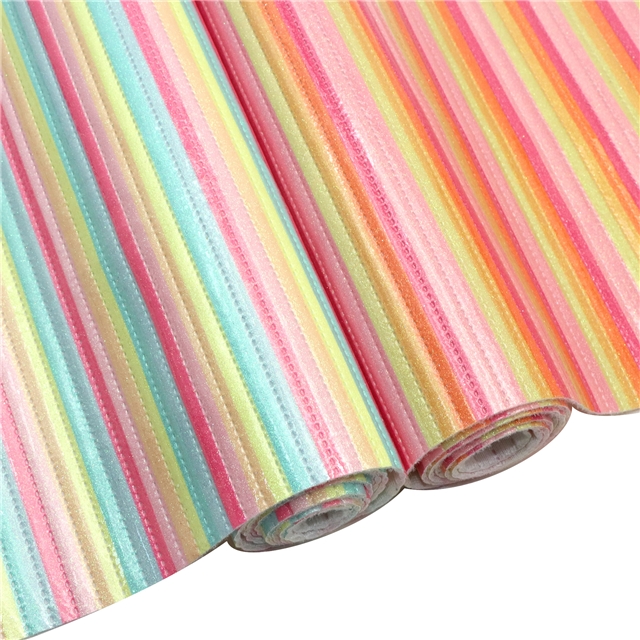 synthetic leather smooth glitter colorful stripes quilted cotton faux leather