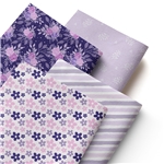 purple striped flower series polyester cotton fabric set (4 pcs/set)