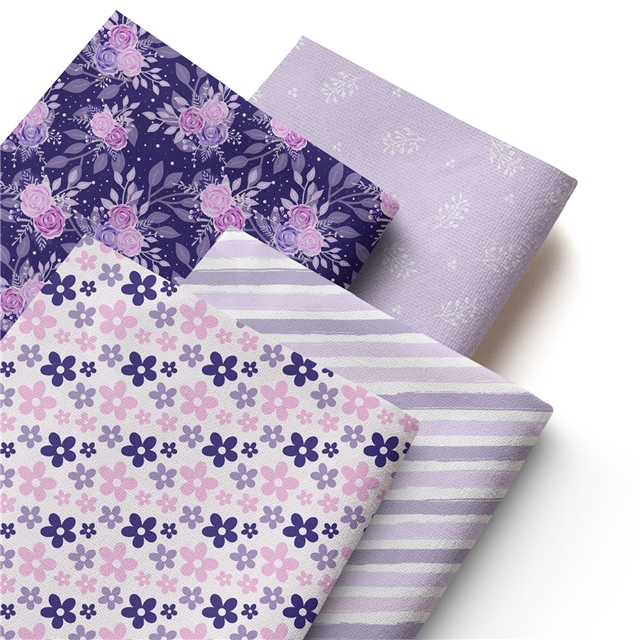 polyester cotton purple striped flower series polyester cotton fabric set (4 pcs/set)