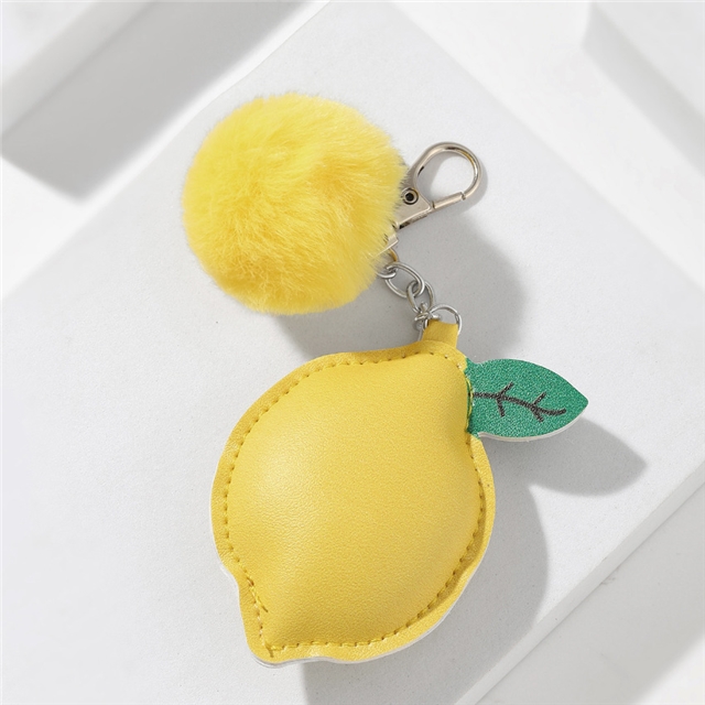 leather+alloy Lemon PU leather pendant keychain