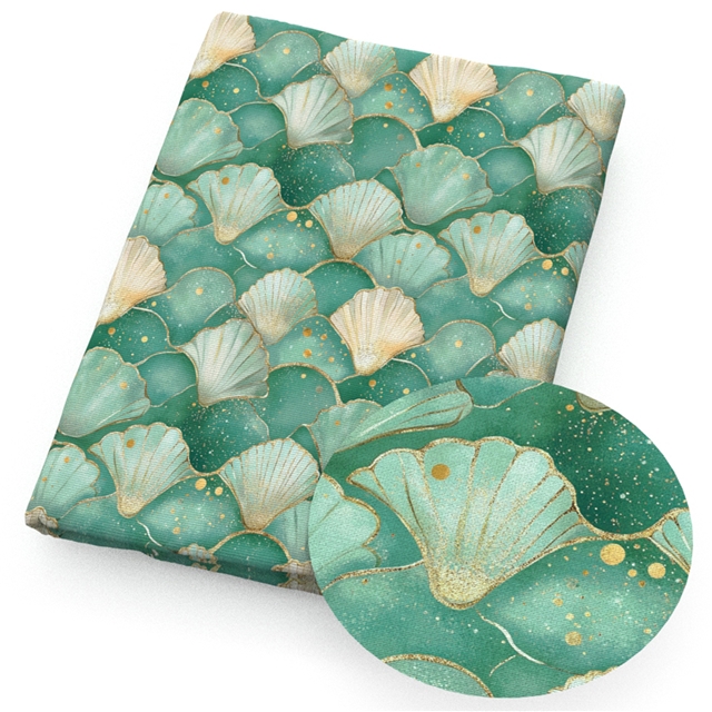 polyester cotton dyeing fish scale patterned shells green series polyester cotton fabric set (12 pcs/set)