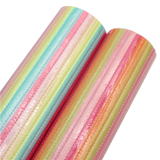 synthetic leather smooth glitter colorful stripes quilted cotton faux leather