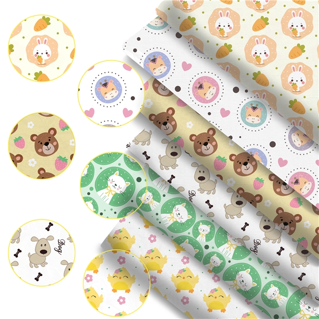 polyester cotton animals series polyester cotton fabric set (6 pcs/set) polyester cotton fabric,50*45cm(19.7*17.7