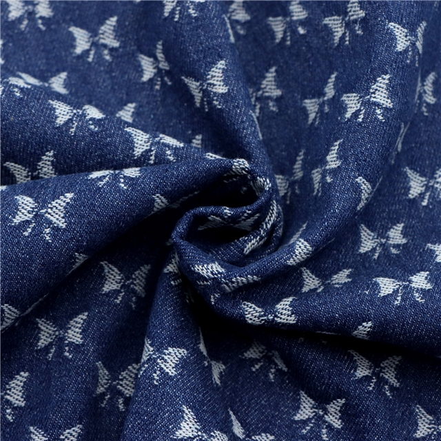 small bow jacquard washed denim fabric