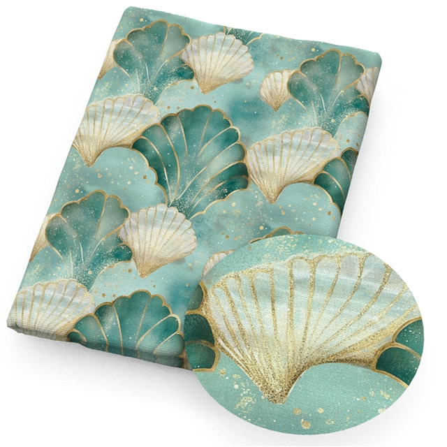 polyester cotton dyeing fish scale patterned shells green series polyester cotton fabric set (12 pcs/set)