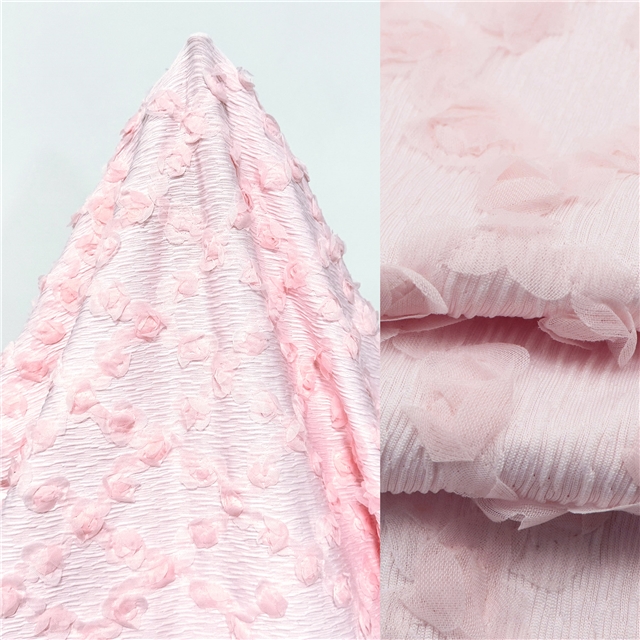 2 ways 3d ribbon small rose embroidery diamond pattern pleated knitted fabric
