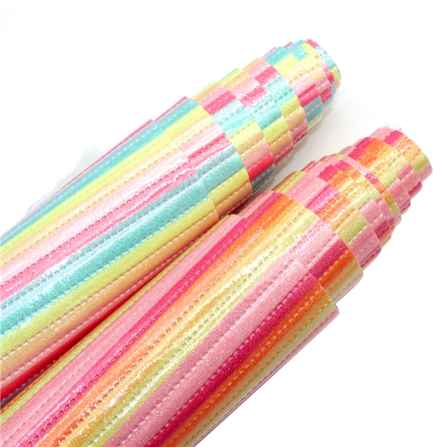 synthetic leather smooth glitter colorful stripes quilted cotton faux leather