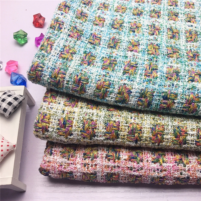 golden thread color woolen woven plaid small fragrant fabric