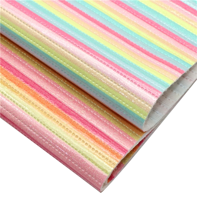 synthetic leather smooth glitter colorful stripes quilted cotton faux leather