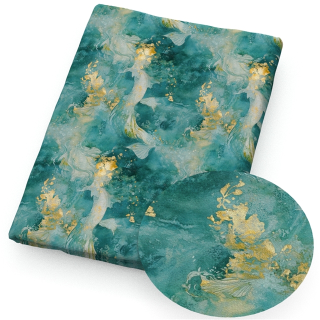 polyester cotton dyeing fish scale patterned shells green series polyester cotton fabric set (12 pcs/set)