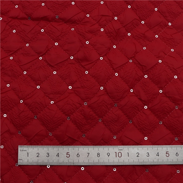 quilted embroidery sequins diamond pattern cotton fabric
