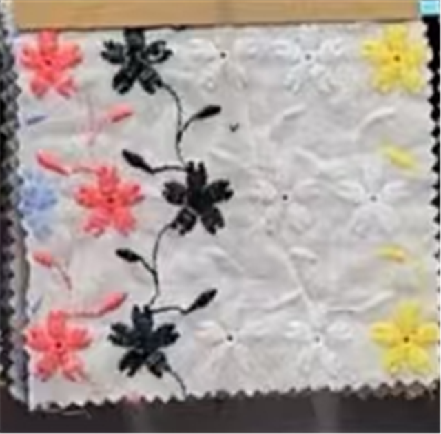 cotton colored embroidered flower fabric