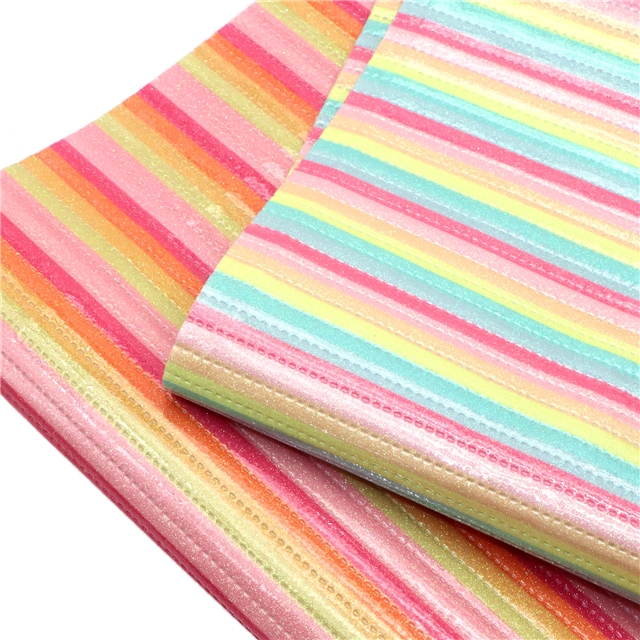 synthetic leather smooth glitter colorful stripes quilted cotton faux leather