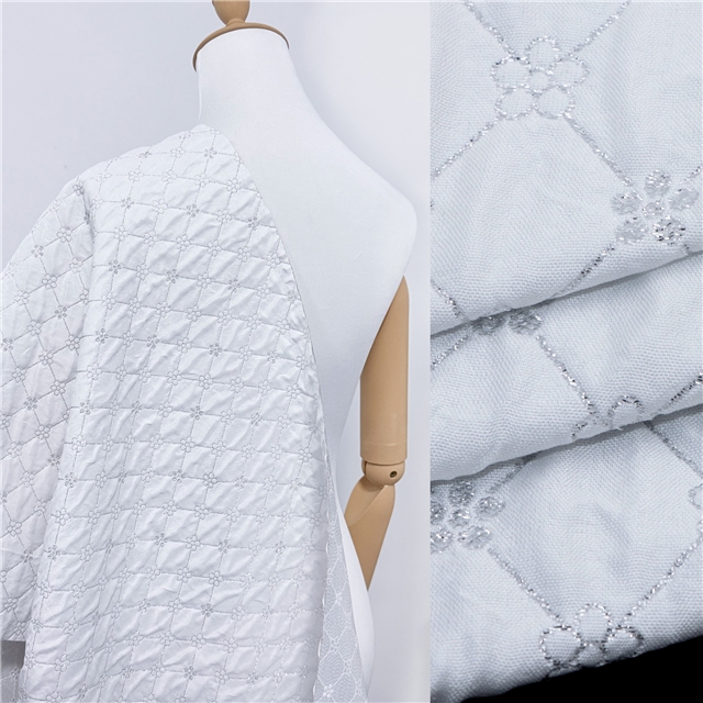 double layer embroidered flower diamond pattern gold silver silk jacquard fabric 4#white,50*135cm(19.7*53.1