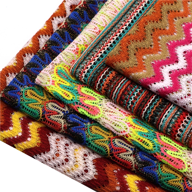 colored hollow wave pattern knitted fabric
