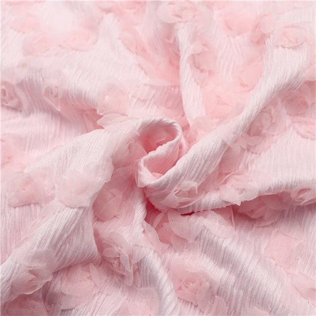 2 ways 3d ribbon small rose embroidery diamond pattern pleated knitted fabric
