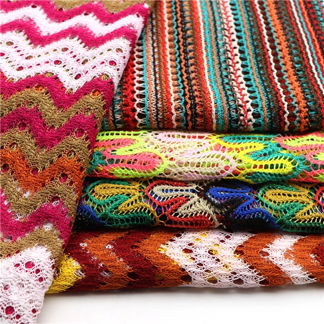 colored hollow wave pattern knitted fabric