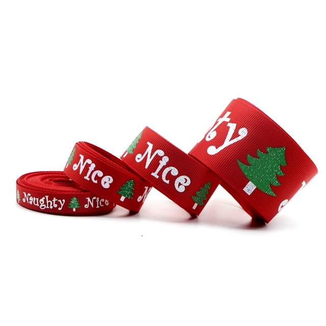 5/8" ink+glitter grosgrain christmas series glitter ink printing ribbon