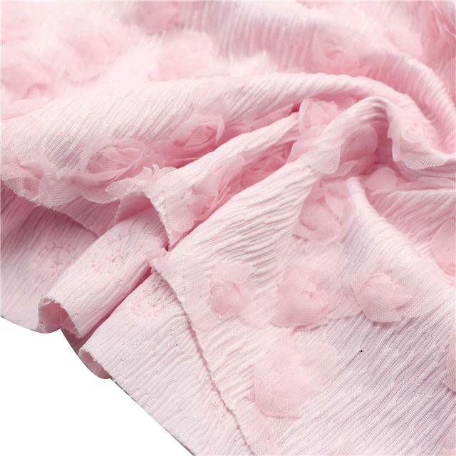 2 ways 3d ribbon small rose embroidery diamond pattern pleated knitted fabric