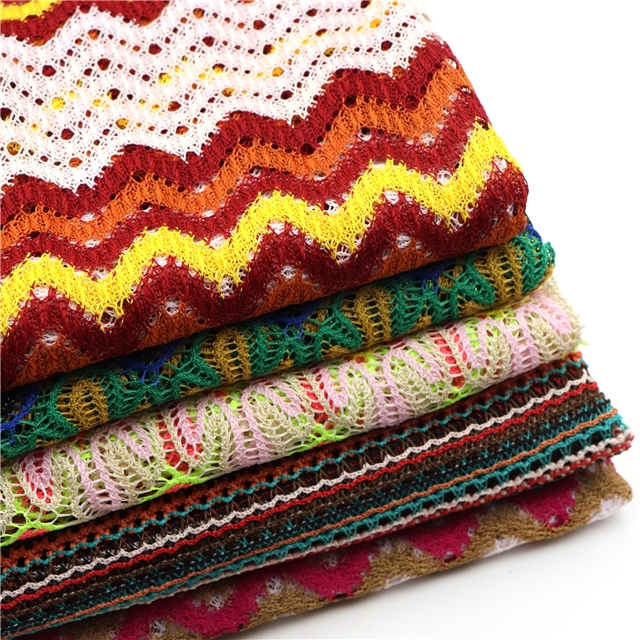 colored hollow wave pattern knitted fabric